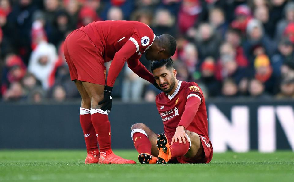  Emre Can was forced off injured against Watford at Anfield