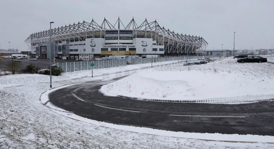  This was the wintry scene outside Pride Park