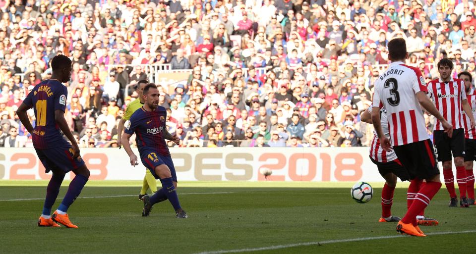  Barcelona striker Paco Alcacer opened the scoring in the eighth minute