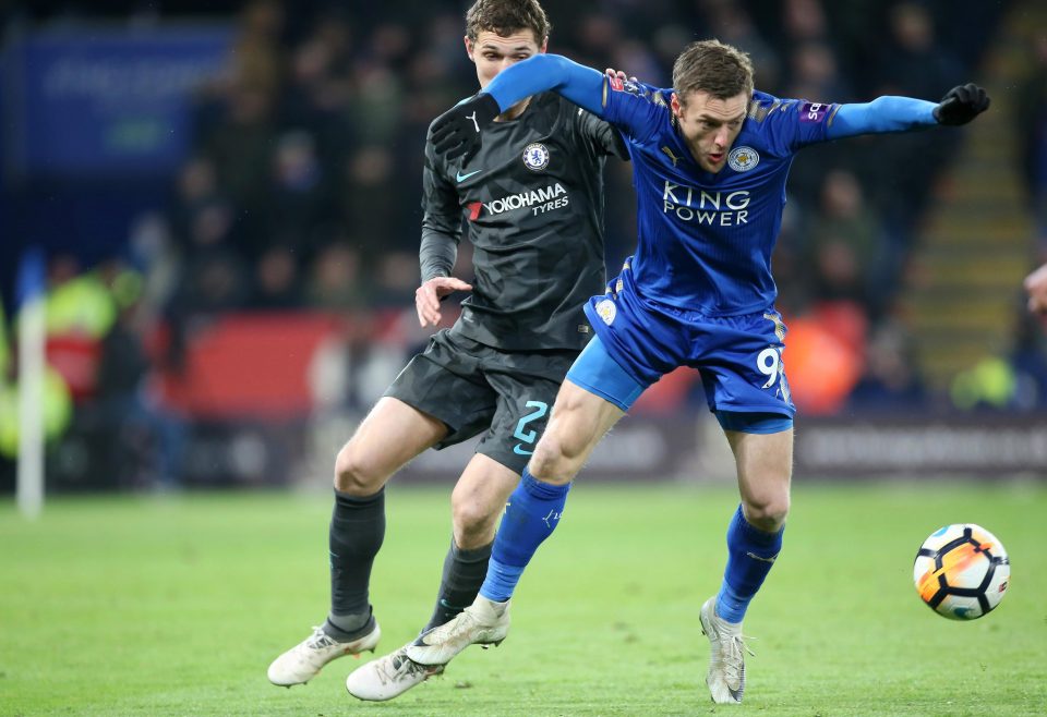  Andreas Christensen in action against Leicester City ace Jamie Vardy