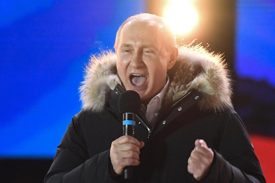  The Russian president addressed supporters in Manezhnaya Square, central Moscow