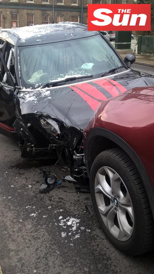  Ant's black Mini first hit a green Mini before crashing into a red BMW