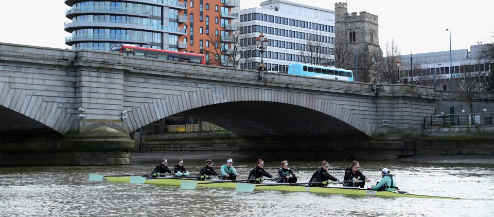  Cambridge women's crew during a training session on Tuesday