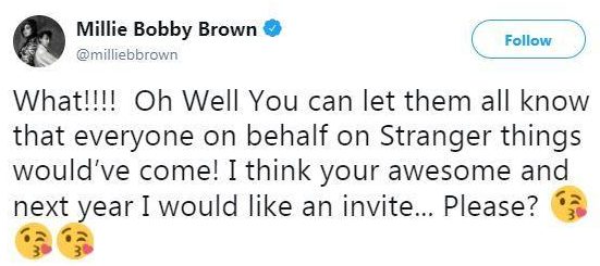  Millie wrote that she would love an invite to next year's bash