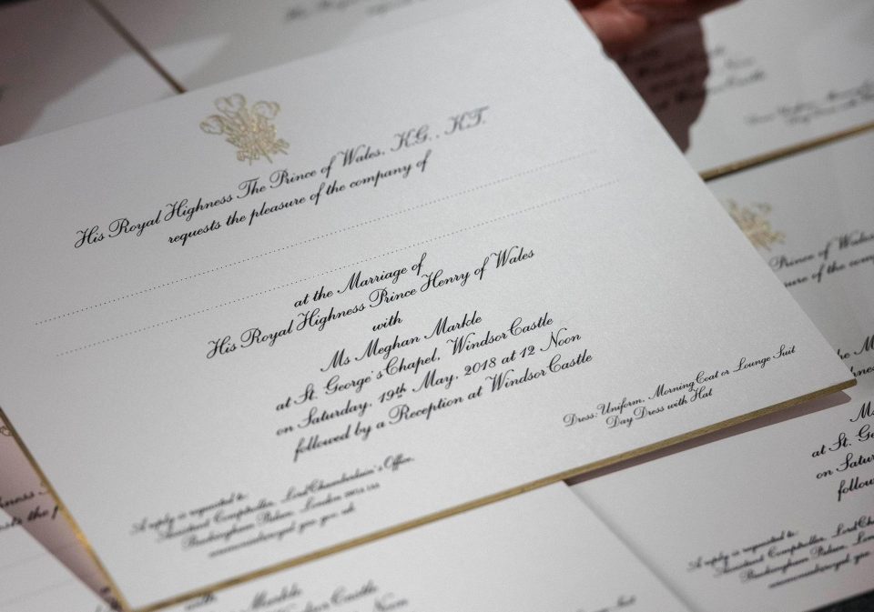  The official royal wedding invitation has been revealed, and the dress code is visible in the bottom right corner