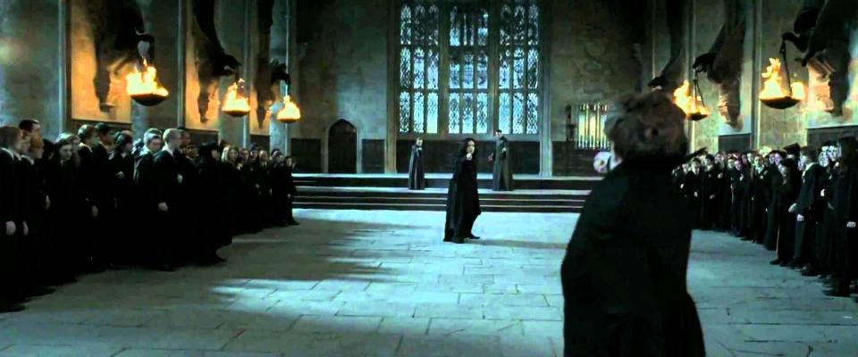  In this famous scene the two professors battle it out in the grand hall