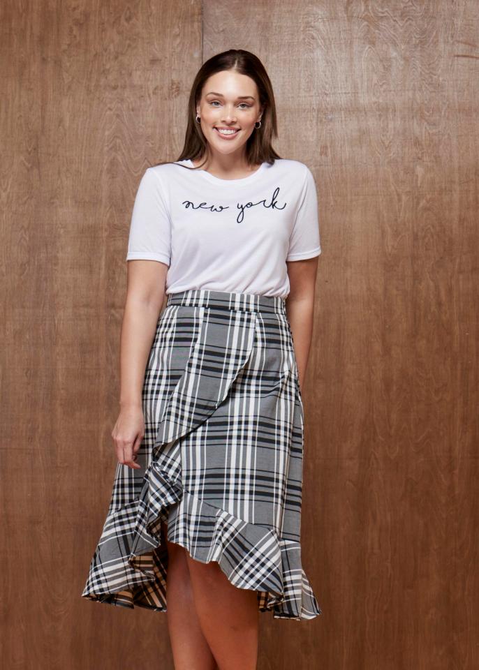  Tip: this great skirt ticks off three trends in one – checks, frills and an asymmetric hemline