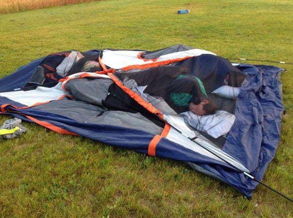 Camping is a challenge at the best of times, particularly if your tent collapses in the night