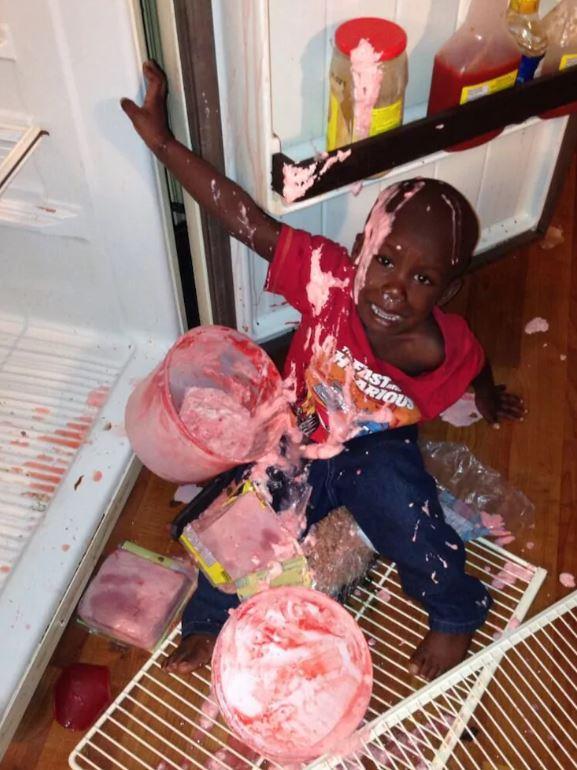 This girl realised the hard way what happens when the fridge shelf collapses