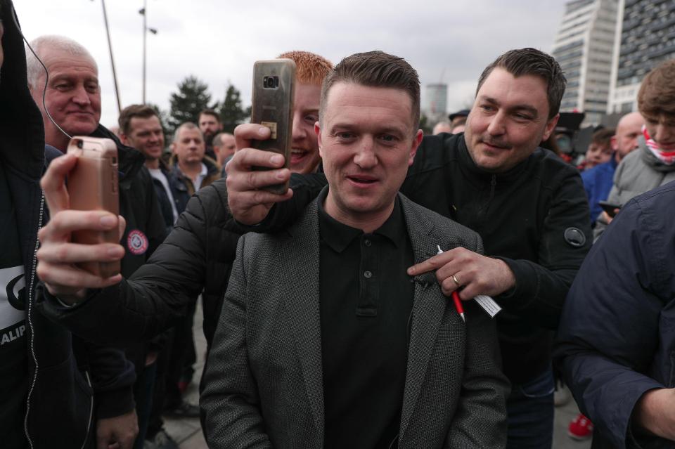  Tommy Robinson, controversial former leader of the English Defence League, was feted by marches when he turned up to show his support