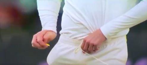  Cameron Bancroft with his homemade 'sandpaper' to scuff up the ball