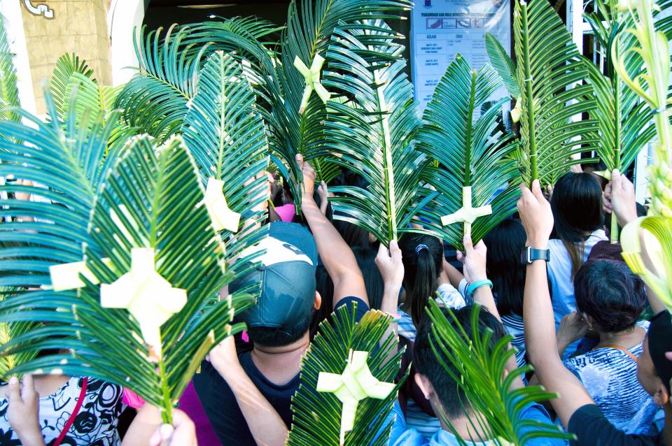  Parishioners often carry palms into church, commemorating Jesus' journey into the Holy City before his death