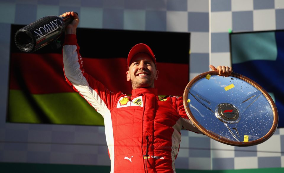  Sebastian Vettel celebrates 48th victory of his career, after finishing first in Melbourne