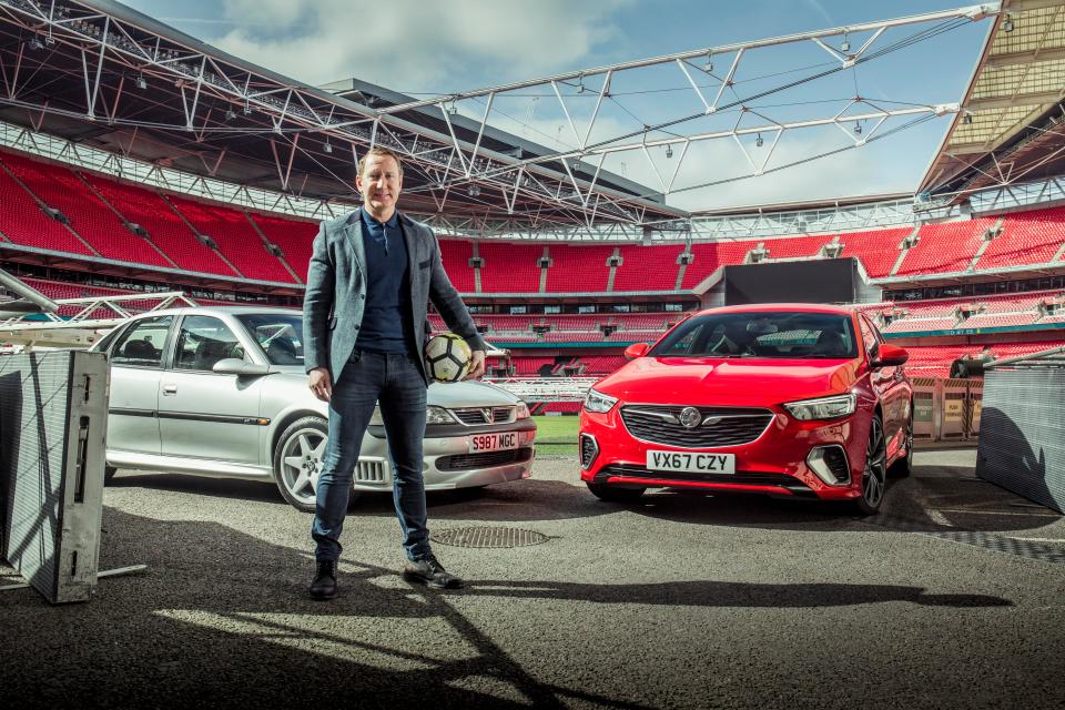  Ray Parlour at Wembley with the retro Vectra GSi and the brand new Insignia GSi