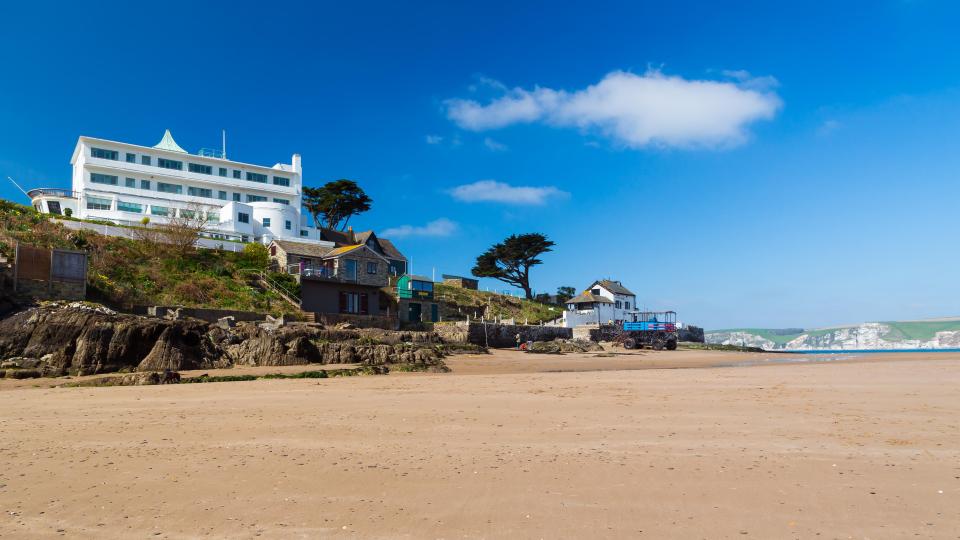  Burgh Island off the coast of Bigbury-On-Sea, Devon can be cut off by the sea providing an ideal getaway for a romantic break