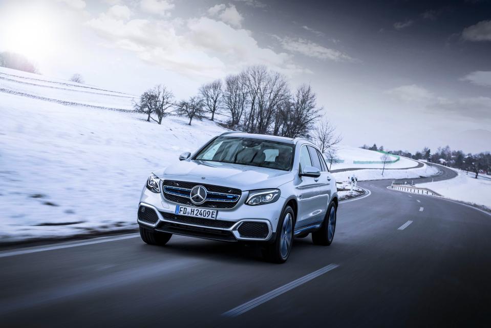  Mercedes’ latest fuel-cell vehicle the GLC F-Cell, which can be brimmed with hydrogen in three minutes like a regular petrol car