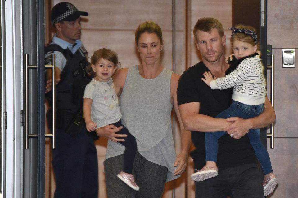  David Warner with children Ivy Rae, three, Indi Mae, two, and wife Candice