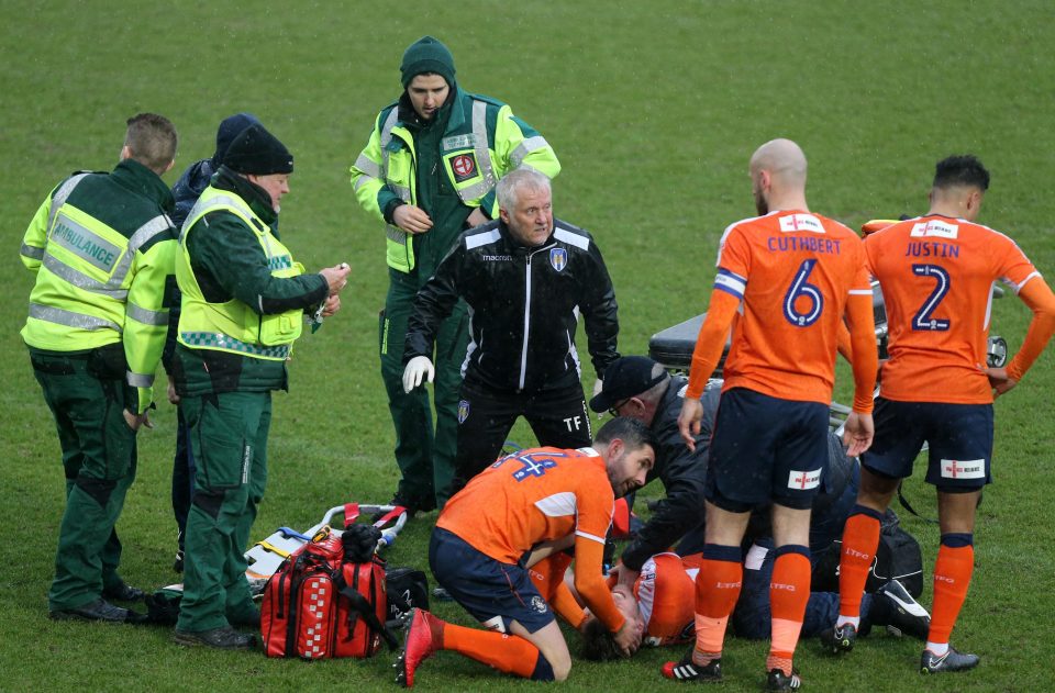  Luton star Luke Berry was involved in a horror leg break after two minutes