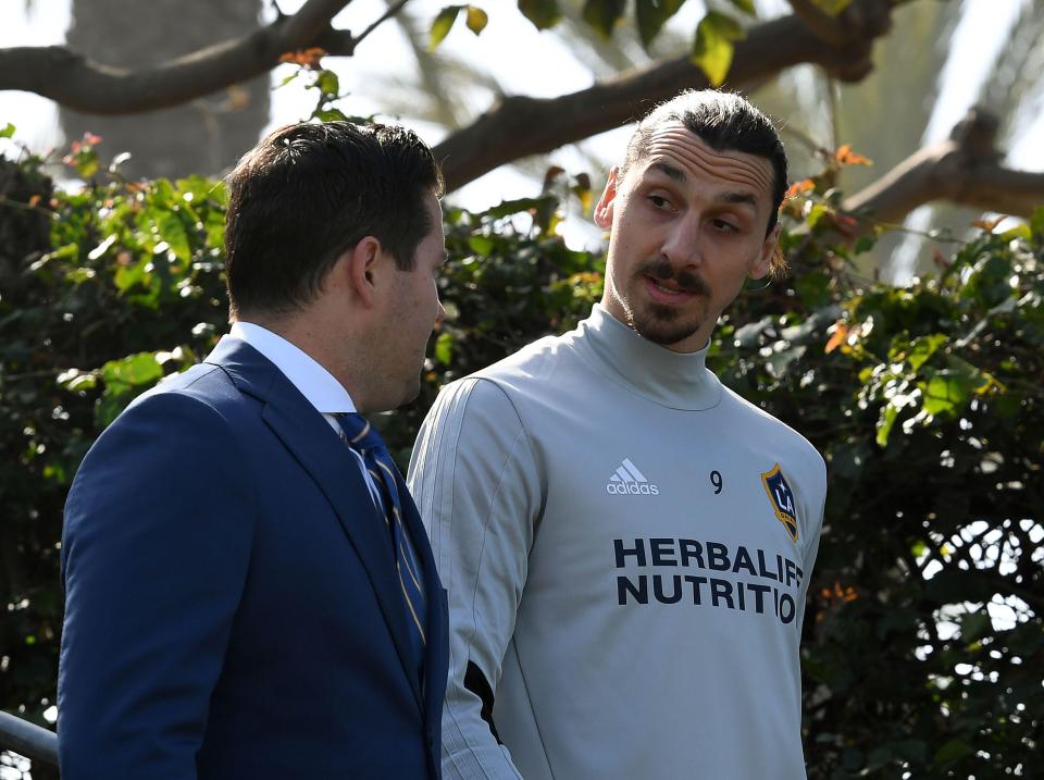  Ibrahimovic arrives for his first day of training with the MLS club