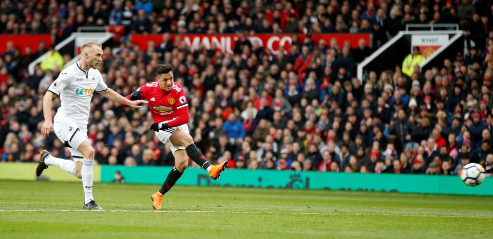  Alexis Sanchez scored Man United's second after 20 minutes in their victory over Swansea