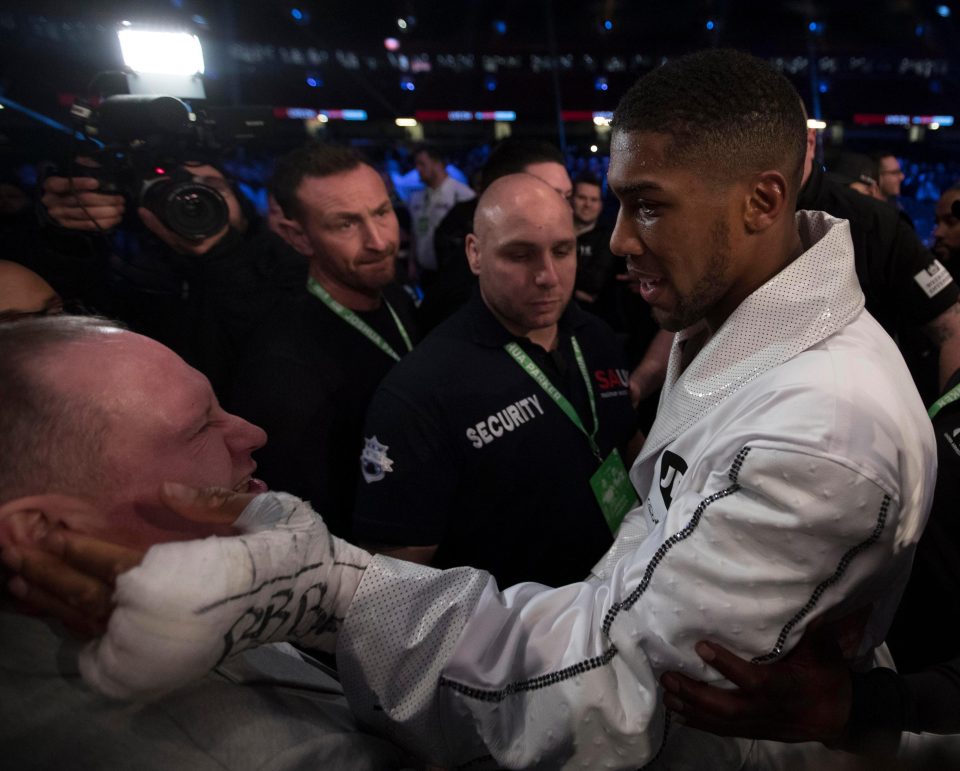  Anthony Joshua is congratulated by footie legend Gazza