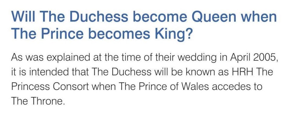 Conspicuous by its absence? The FAQ regarding the question of Camilla’s title when Charles becomes King has been stripped from his official website