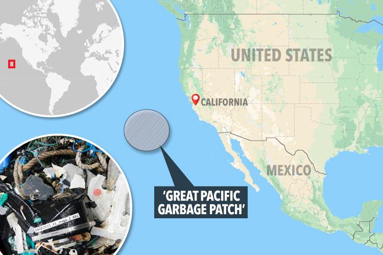  The floating dump is between California and Hawaii, and is only growing bigger