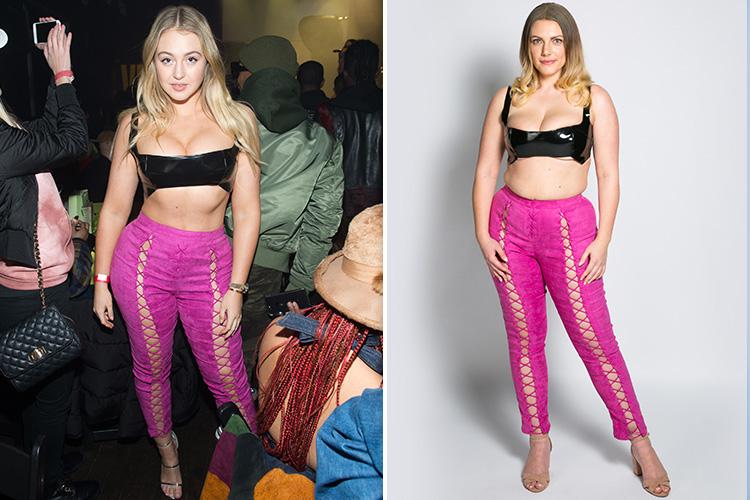 Iskra, left, wore this tiny crop top and pink trousers to New York Fashion Week last month