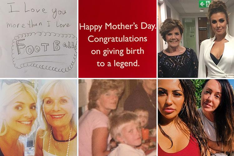  [From top left] Holly Willoughby's comical Mother's Day card, Piers Morgan's cheeky message, Kym Marsh with mum Pauline, Holly with mum Lynne, young David Beckham with his mum Sandra and Sophie Kasaei and mum Euncie