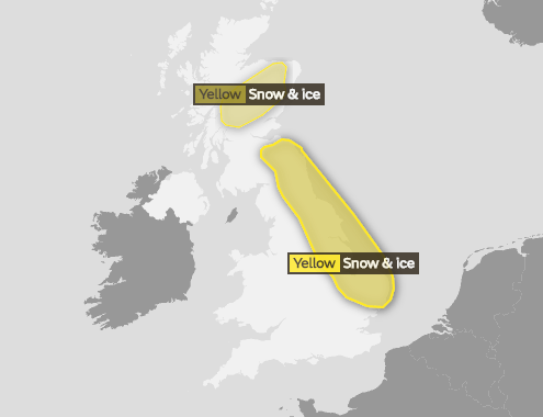  Snow warnings have been put in place across England and Scotland for this weekend