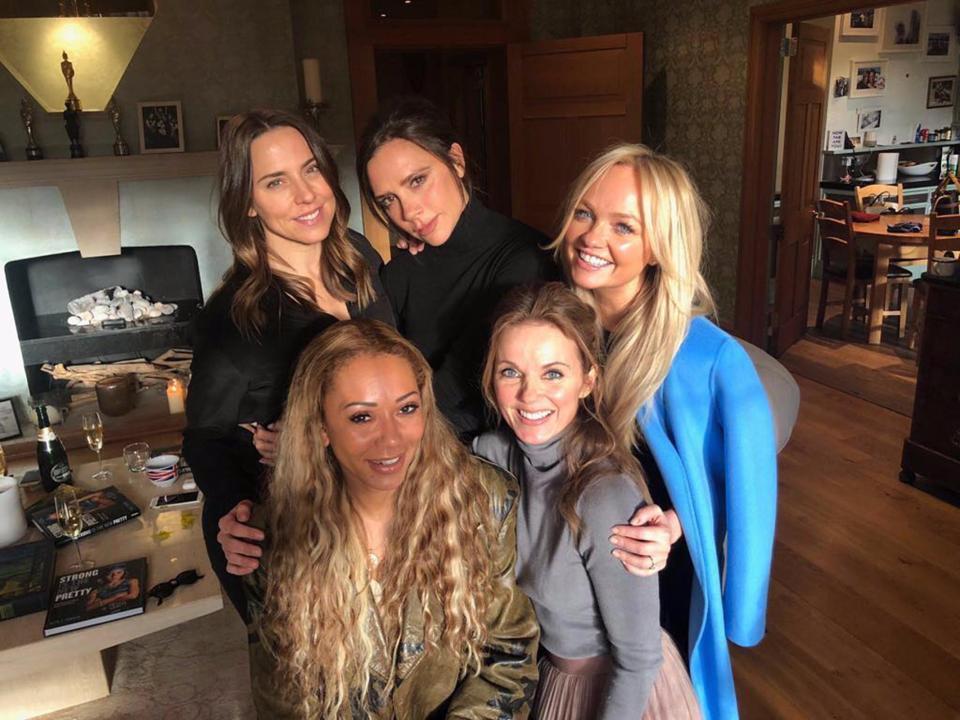  The band, from left: Mel C, Victoria, Emma Bunton, Geri Horner and Mel B, had fans on the edge of their seats when they met up for talks about a comeback