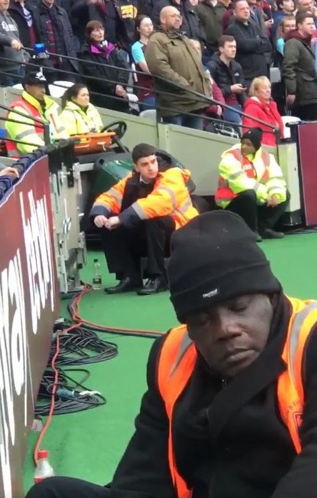  Fans noticed this steward appearing to be dozing on an otherwise animated day at the London Stadium as West Ham lost to Burnley amid fan protests