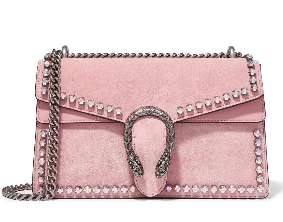  Gucci's £2,880 Dionysus bag is made from dusty pink suede and trimmed with sparkling rows of iridescent crystals