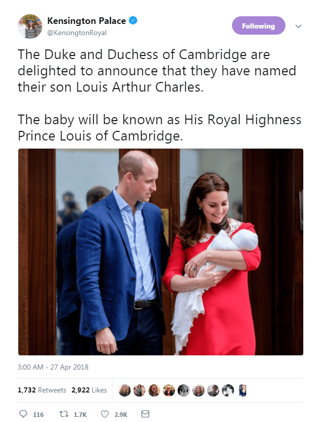  Kensington Palace tweeted the announcement this morning