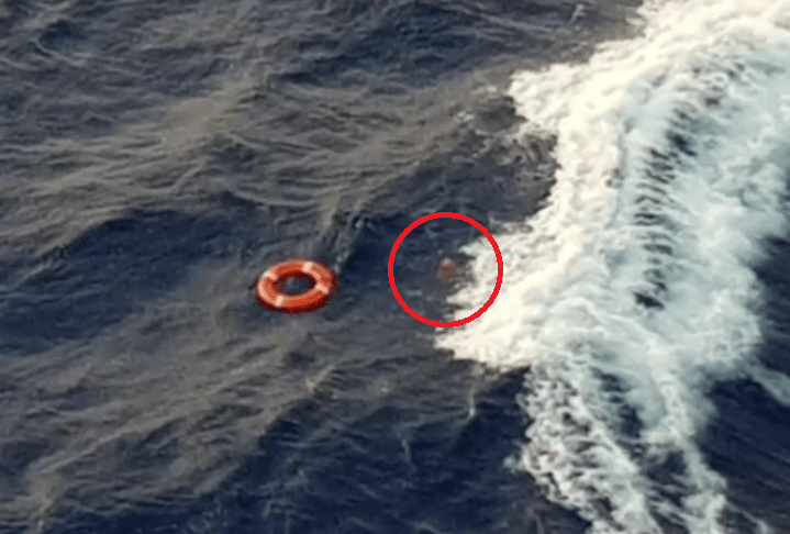 The Aussie mum can be seen in the waves moments after going overboard