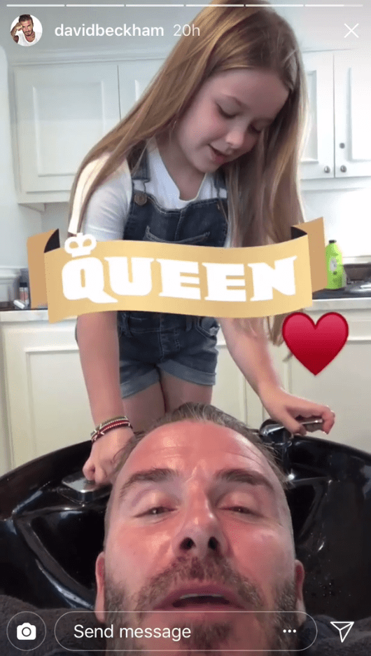  Earlier this month David shared footage of daughter Harper washing his hair