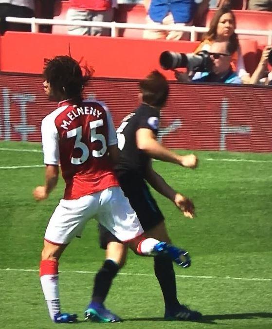 Replays showed Elneny's ankle rolled at a sickening angle