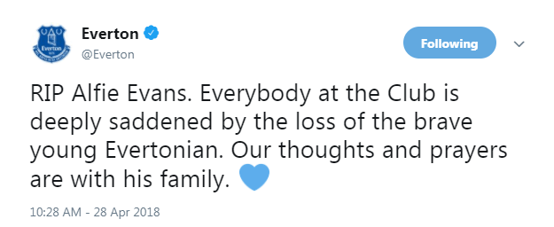  The touching tweet was posted from Everton's official account