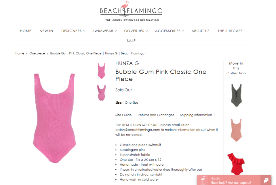  Holly's Hunza G £120 one-piece has since sold out on Beach Flamingo