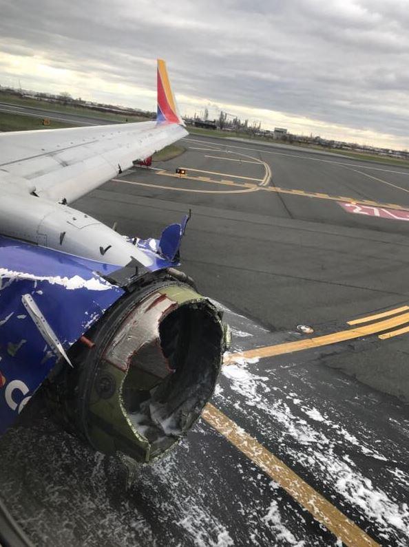  The Southwest Airline jet engine exploded and ripped a hole in the plane