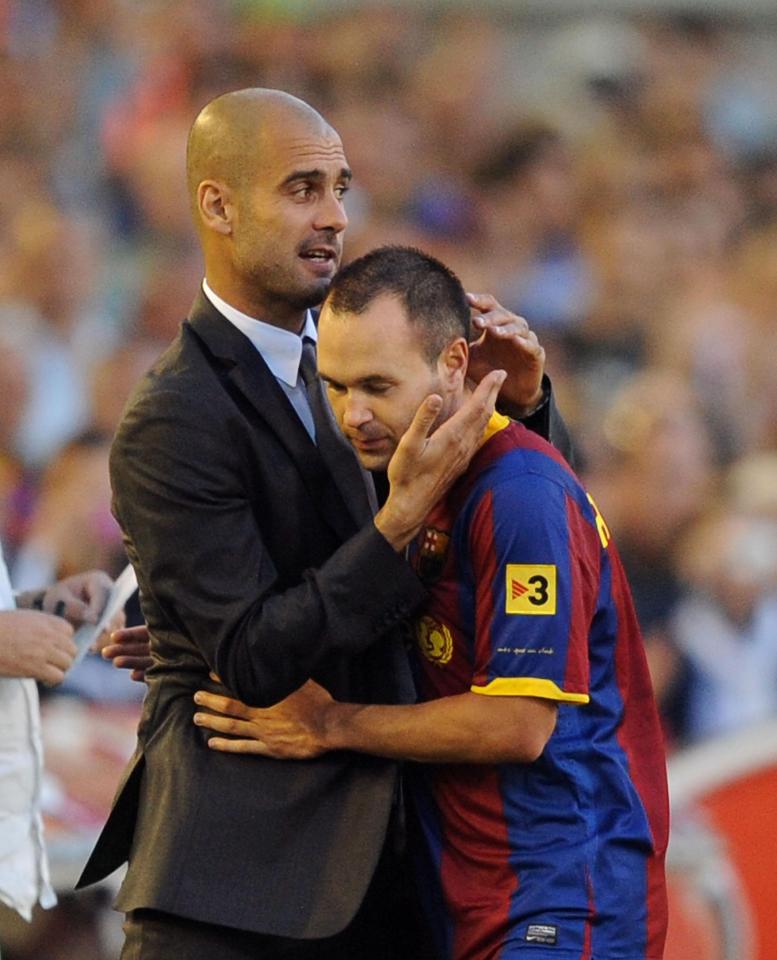  Ex-Barcelona boss Pep Guardiola has paid tribute to Andres Iniesta