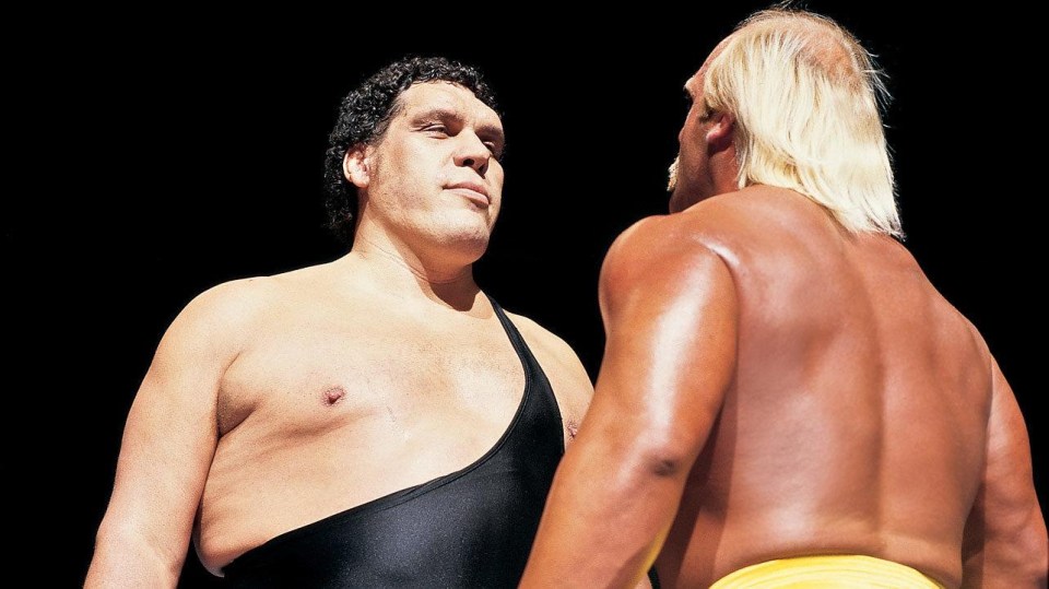 The iconic stare-down between the Giant and Hulk Hogan