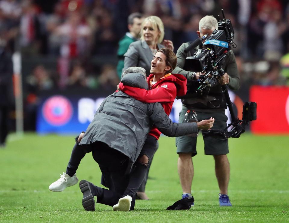  Jose Mourinho hugs his son Jose Junior after winning the Europa League