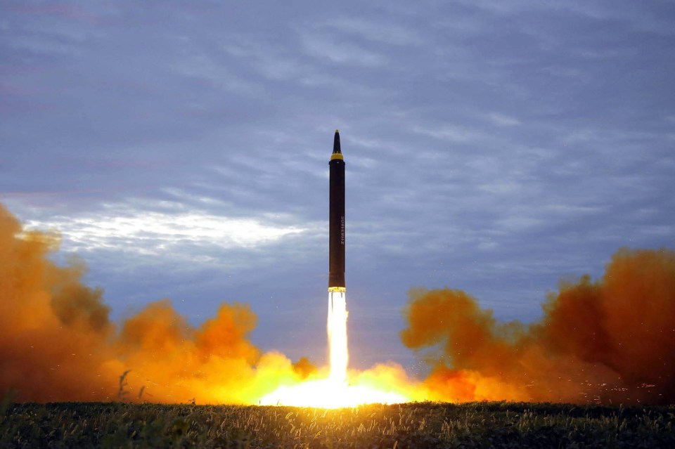 The apparent test launch of a Hwasong-12 intermediate range missile in Pyongyang, North Korea