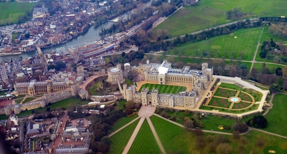  An aerial view of Windsor Castle in 2018 - which will play host to Prince Harry and Meghan's wedding - shows the vast size of the palace, with more grandeur and a lot of changes, but still showing similarities with the Royal Tower.