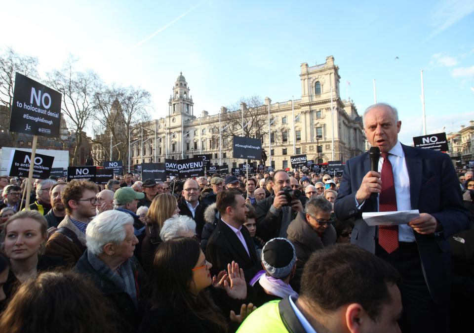  A protest outside Parliament last month against anti-Semitism in Labour