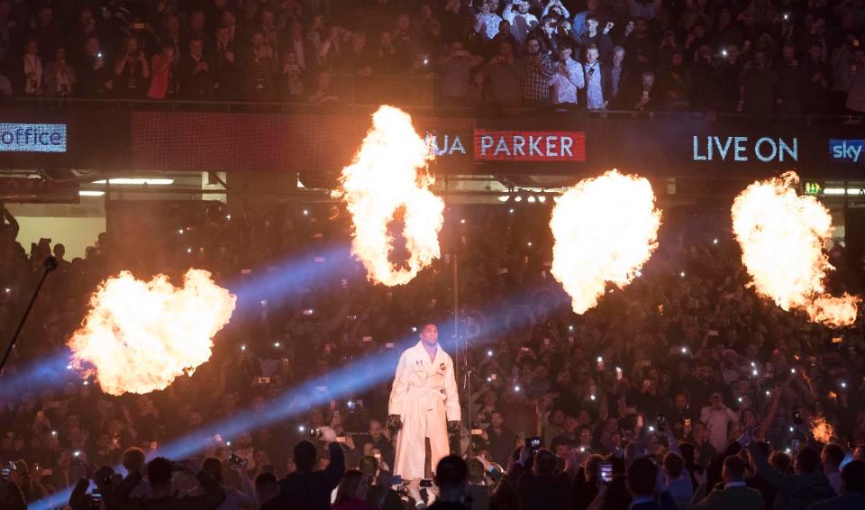  Anthony Joshua again entered the ring in epic fashion including pyrotechnics