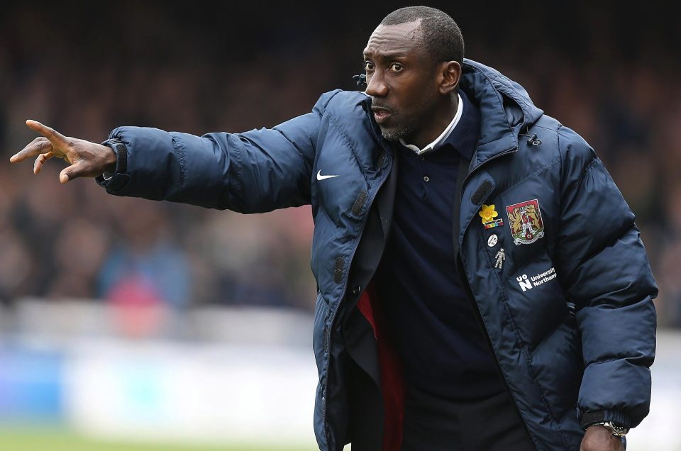  Hasselbaink on the touchline during his final game in charge of Cobblers