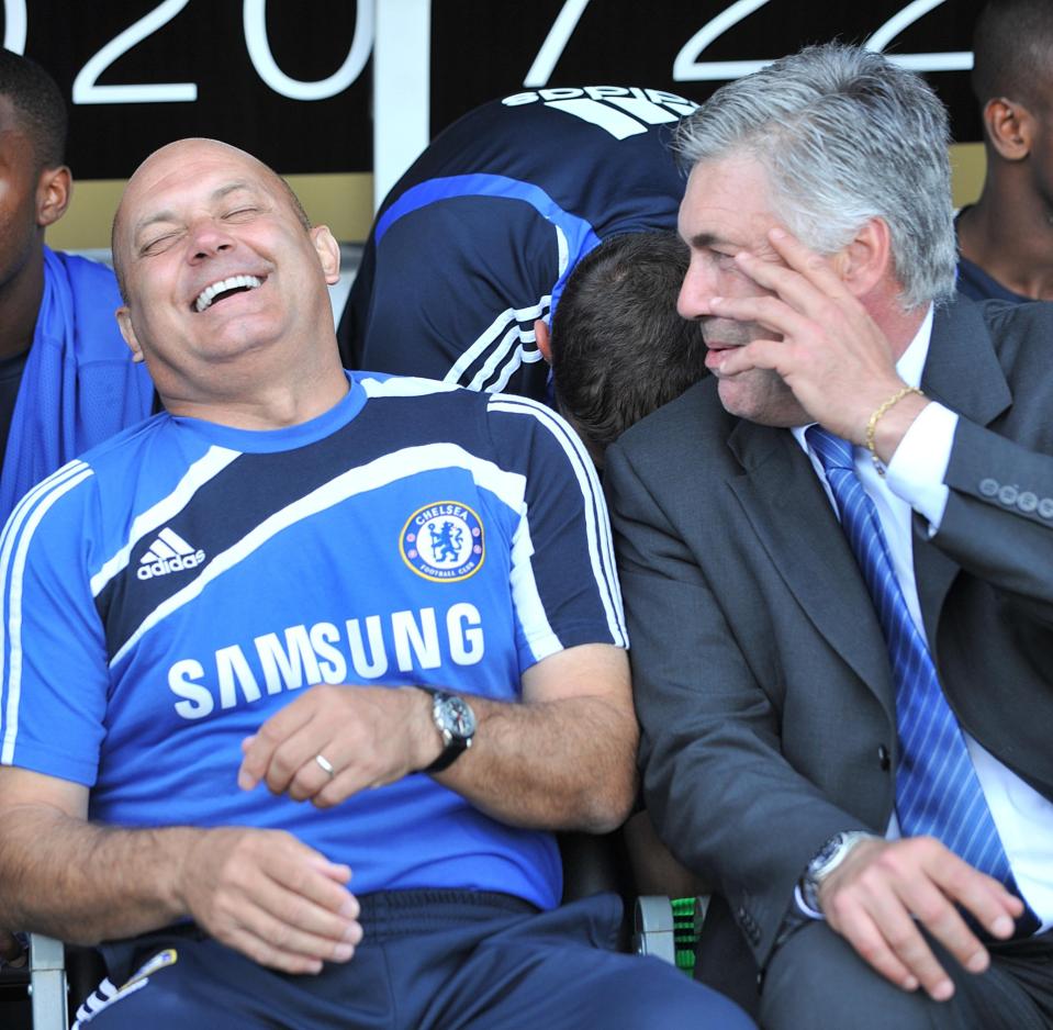  Carlo Ancelotti and Wilkins share a joke during the 2009/10 season when they won the Premier League and FA Cup double with Chelsea