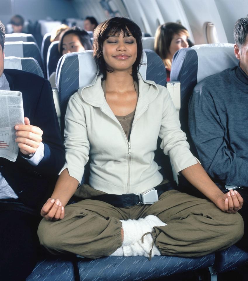  Practising meditation when flying is also a good way to keep calm